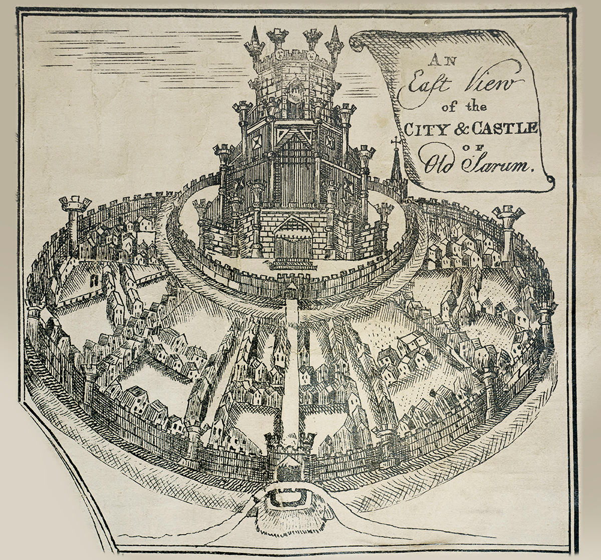Illustration of the Castle at Old Sarum as it originally was