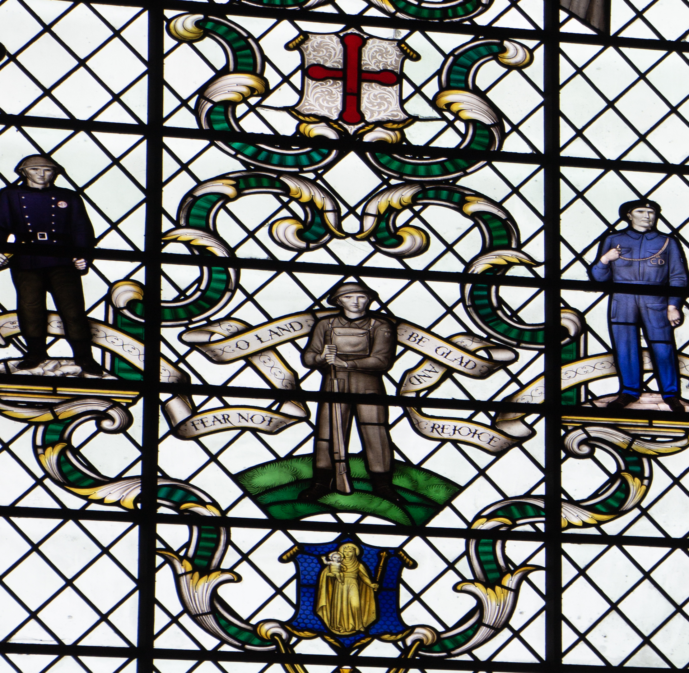 Detail of memorial window for the citizens of Salisbury who died in the Second World War