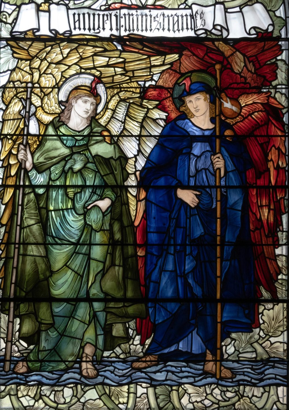 Detailed view of the Burne Jones window, showing two of the four angels