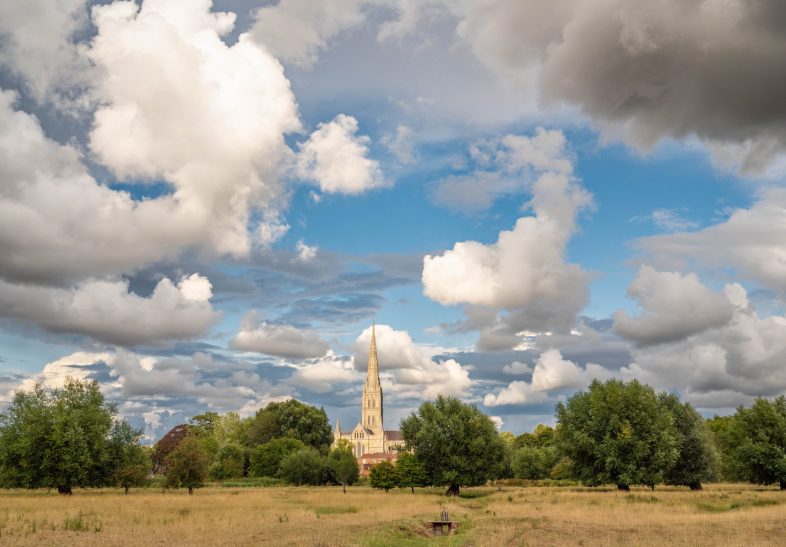 A view across the fields with Cathedral in view on the horizon.